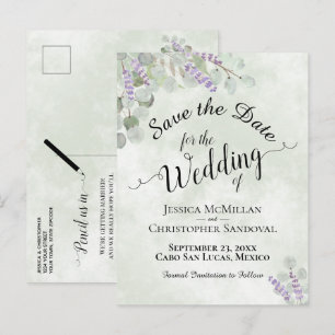 Carte Postale Faire-part Eucalyptus & Lavande Save the Date Mariage Sage