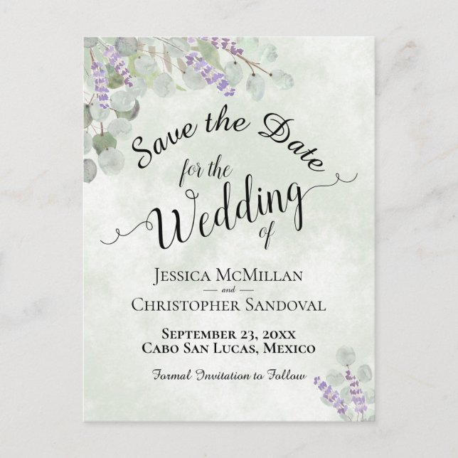 Carte Postale Faire-part Eucalyptus & Lavande Save the Date Mariage Sage (Devant)