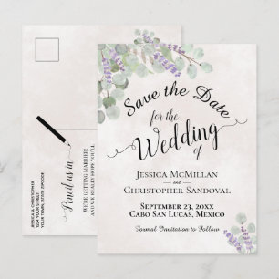 Carte Postale Faire-part Eucalyptus & Lavender mariage rose Enregistrer la