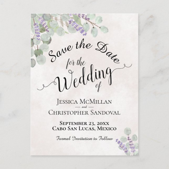 Carte Postale Faire-part Eucalyptus & Lavender mariage rose Enregistrer la  (Devant)