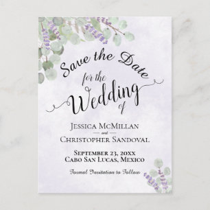 Carte Postale Faire-part Eucalyptus & Lavender Purple Wedding Enregistrer l