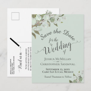 Carte Postale Faire-part Eucalyptus & Monnaie verte Mariage Enregistrer la