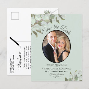 Carte Postale Faire-part Eucalyptus & Photo Mint Wedding Enregistrer la dat