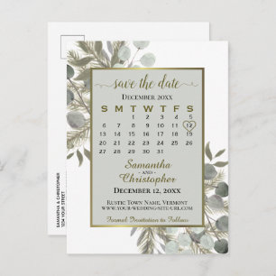 Carte Postale Faire-part Eucalyptus & Pine Grey Enregistrer le calendrier d