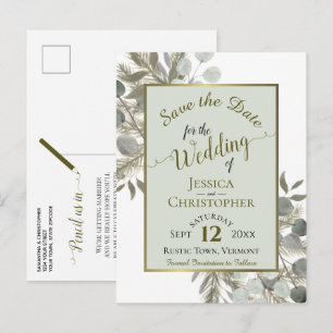 Carte Postale Faire-part Eucalyptus & Pine Sage mariage vert Enregistrer la