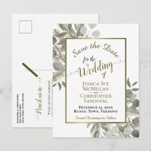 Carte Postale Faire-part Eucalyptus rustique & Mariage de pin Enregistrer l