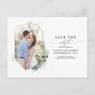 Carte Postale Faire-part Eucalyptus vert Photo Enregistrer la date