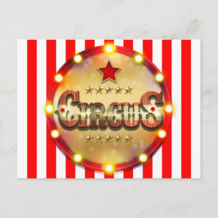 Carte Postale Faire-part Événement de fête d'anniversaire cirque rayé rouge