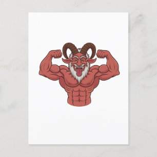 Carte Postale Faire-part Evil Krampus Noël Flexing Muscles Fitness