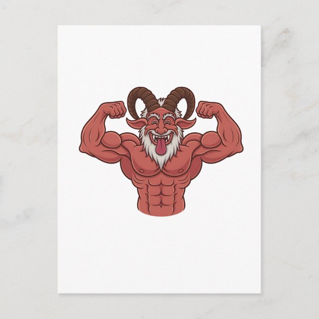 Carte Postale Faire-part Evil Krampus Noël Flexing Muscles Fitness (Devant)