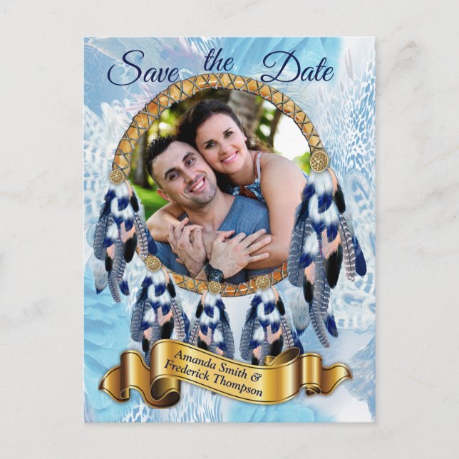 Carte Postale Faire-part Exotic Blue Dream Catcher Enregistrer la date (Devant)