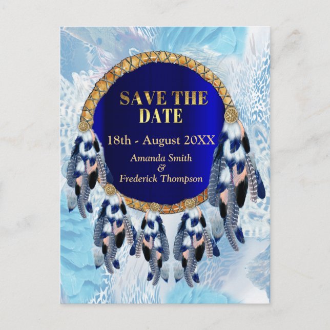 Carte Postale Faire-part Exotic Blue Dream Catcher Enregistrer les dates (Devant)