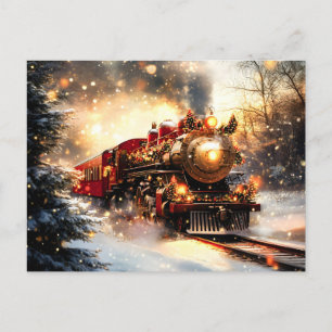 Carte Postale Faire-part Express du train de Noël vintage Nuit Neige