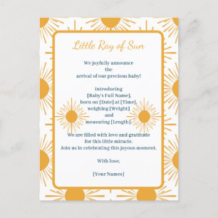 Carte Postale Faire-part Faire annonce de naissance Boho Little Ray of Sun