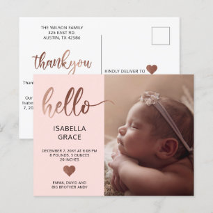 Carte Postale Faire-part Faire Annonce Photo de Bébé Rose Bonjour