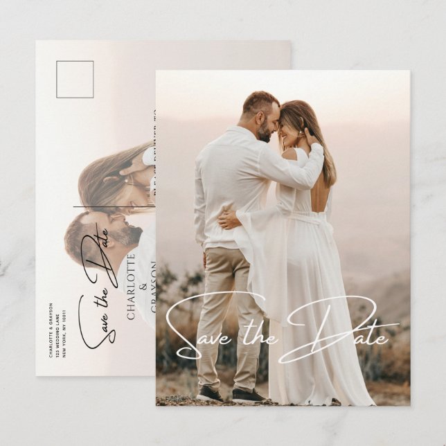 Carte Postale Faire-part Faire Enregistrer La Date Photo Élégant Mariage  (Devant / Derrière)