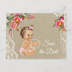 Carte Postale Faire-part Faire part de Baby Shower Burlap Lace
