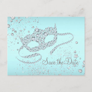 Carte Postale Faire-part Faire part de bal masqué diamant bleu sarcelle