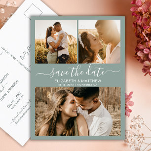 Carte Postale Faire-part Faire part de date de mariage chic script collage 
