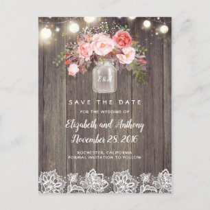 Carte Postale Faire-part Faire part de date de mariage Floral Rustique Rose