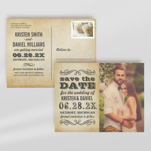 Carte Postale Faire-part Faire part de date de mariage sur parchemin vintag