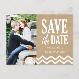 Carte Postale Faire-part Faire part de date de Rustique Chevron et papier k