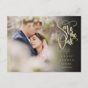 Carte Postale Faire-part Faire part de date élégant or moderne écriture man