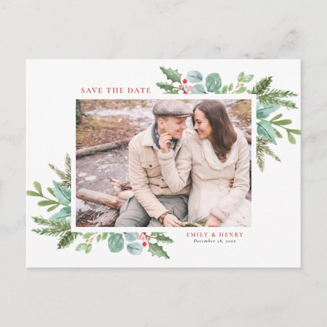 Carte Postale Faire-part Faire part de mariage à l'aquarelle avec feuillage (Devant)