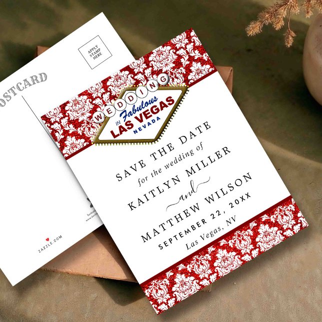 Carte Postale Faire-part Faire part de mariage à Las Vegas en Damas Paillet (Créateur téléchargé)