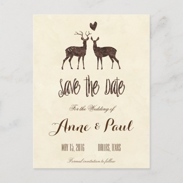 Carte Postale Faire-part Faire part de mariage aquarelle cerfs (Devant)