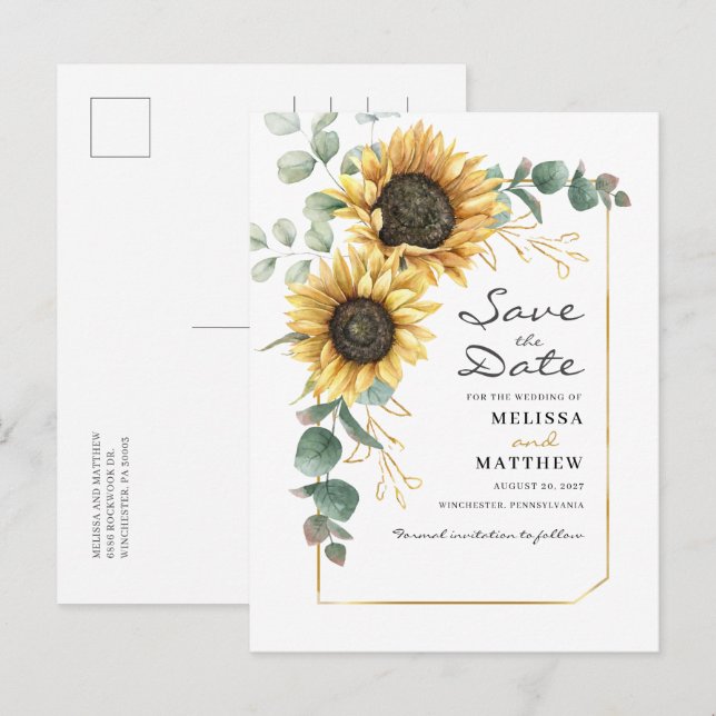 Carte Postale Faire-part Faire part de mariage avec motif botanique d'eucal (Devant / Derrière)