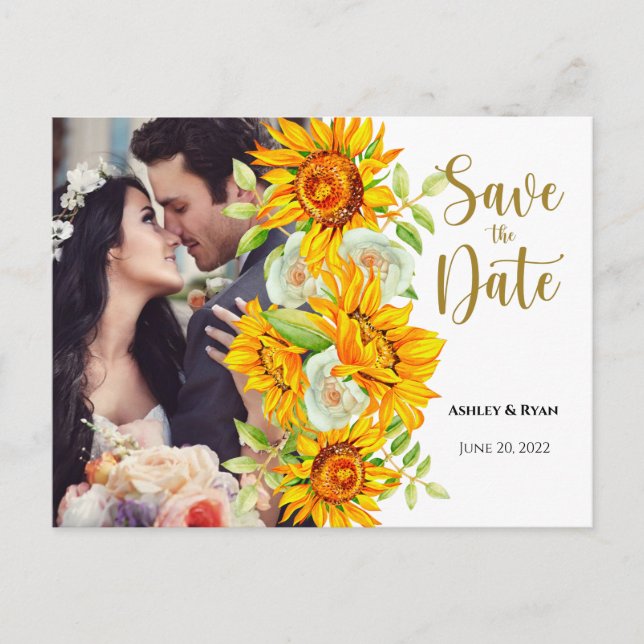Carte Postale Faire-part Faire part de mariage avec photo de tournesol (Devant)