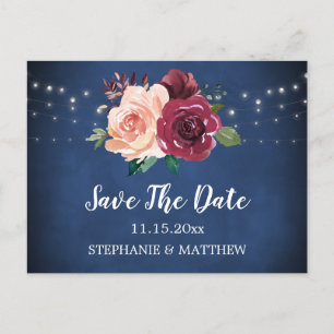 Carte Postale Faire-part Faire part de mariage bleu marine rose burgundy lu
