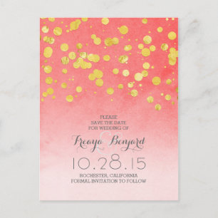 Carte Postale Faire-part faire part de mariage corail rose et confettis pai