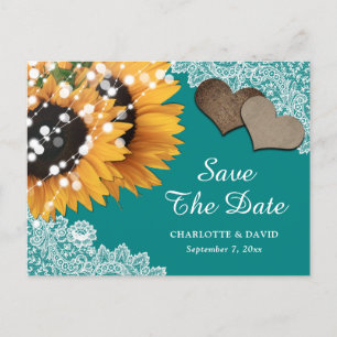 Carte Postale Faire-part Faire part de mariage dentelle tournesol sarcelle