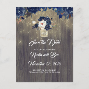 Carte Postale Faire-part Faire part de mariage Fleur Rustique Bleu Marine P