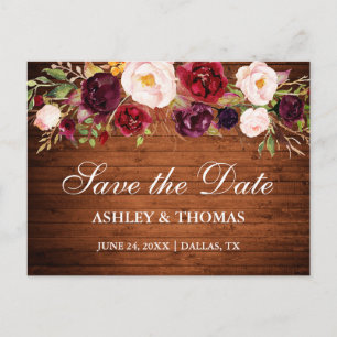 Carte Postale Faire-part Faire part de mariage floral en bois rustique bord