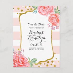 Carte Postale Faire-part faire part de mariage floral or et rose avec confe