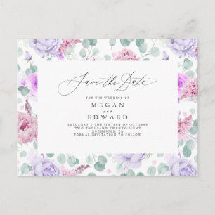 Carte Postale Faire-part Faire part de mariage floral rose et violet poussi