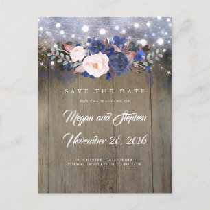Carte Postale Faire-part Faire part de mariage floral rustique bleu marine