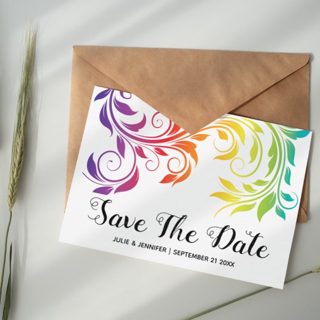 Carte Postale Faire-part Faire part de mariage lesbien feuille défilante co (Créateur téléchargé)
