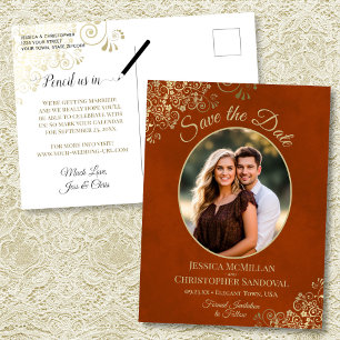 Carte Postale Faire-part Faire part de mariage orange rouille ovale doré av