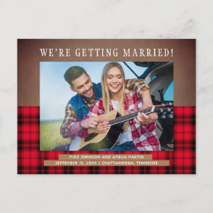 Carte Postale Faire-part Faire part de mariage photo à carreaux plaid rusti