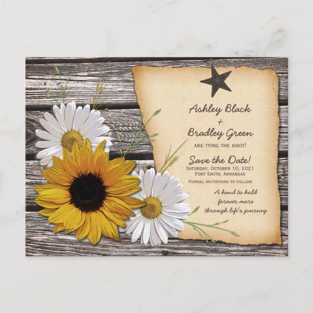 Carte Postale Faire-part Faire part de mariage Tournesol rustique Daisy (Devant)