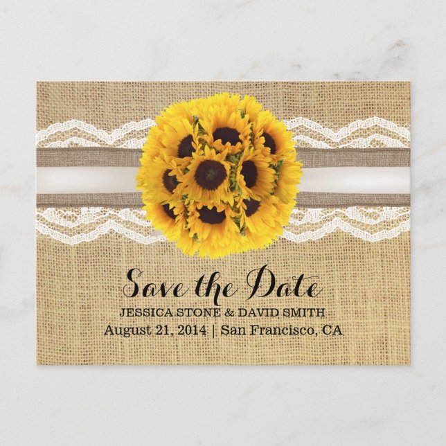 Carte Postale Faire-part Faire part de mariage Tournesol Rustique Lace & Bu (Devant)