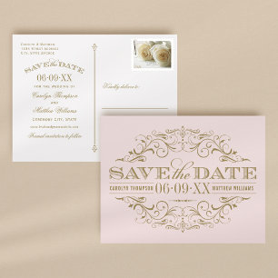 Carte Postale Faire-part Faire part de mariage vintage rose pâle et or