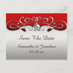 Carte Postale Faire-part Faire part de mariage vintage rouge et argent avec