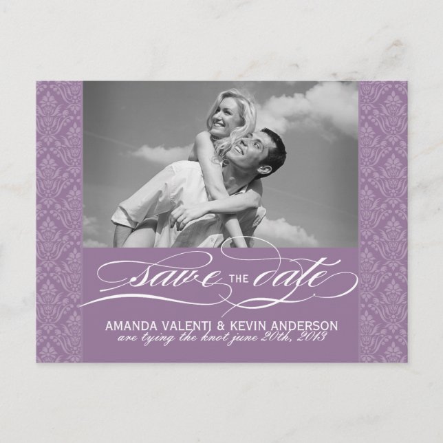 Carte Postale Faire-part Faire part de Mauve Damask (Devant)