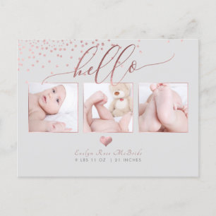 Carte Postale Faire-part Faire part de naissance/Confetti Rose Gold Faux de