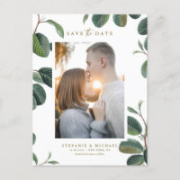 Faire part de photo blanc botanique aux feuilles B